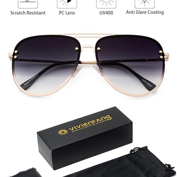 Premium Rimless Oversized Aviator Sunglasses for Women, Polarized PC Lens UV Pro main image 2